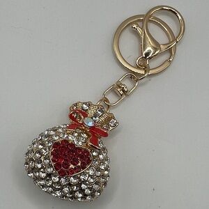 Crystal Heart Pavé Keychain with Red Accent
